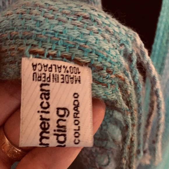 Alpaca Scarf in Teal, mint green, grey and brown - Picture 6 of 10